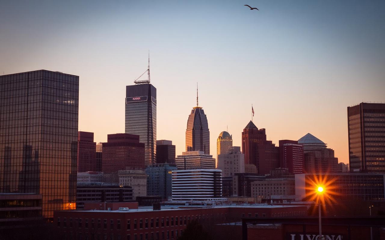 Philadelphia skyline at golden hour